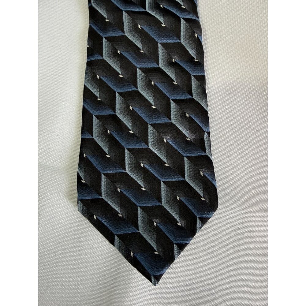 Stafford Mens Tie Blue Black Geometric Patterned Classic 100% Silk Business Dres